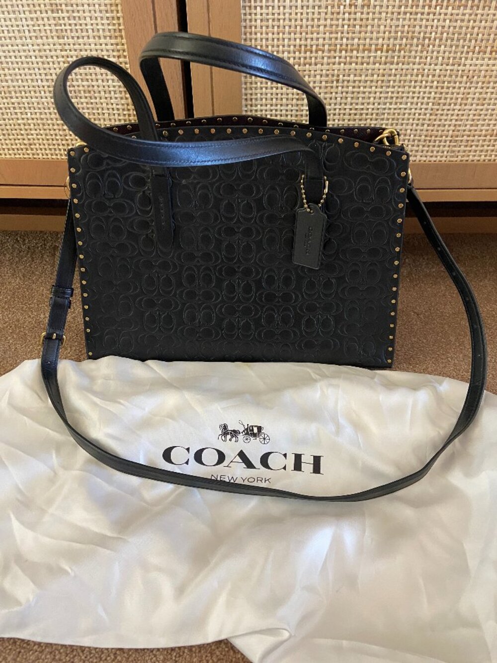 Coach Charlie Carryall 28 Signature Embossed Black Leather Handbag/Crossbody